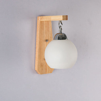 Minimalist Rustic Wooden Glass 1-Light Wall Sconce Lamp