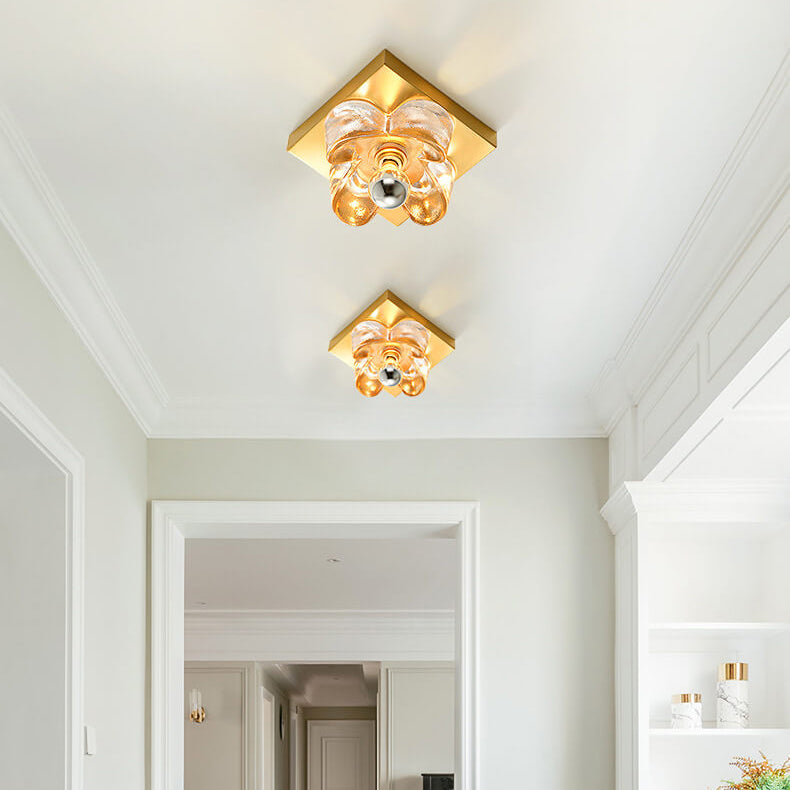 Round Square Clover Copper Glass 1-Light Wall Sconce Lamp