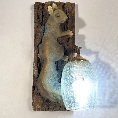 Resin Glass Squirrel Square 1-Light Wall Sconce Lamp