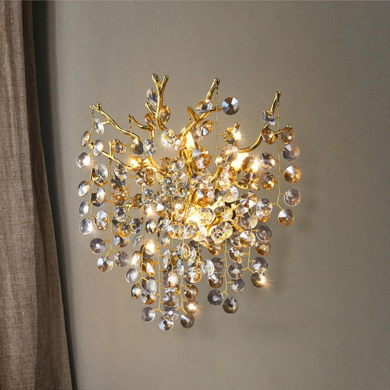 Aluminum Crystal Branch Bead 2/3 Light Wall Sconce Lamp