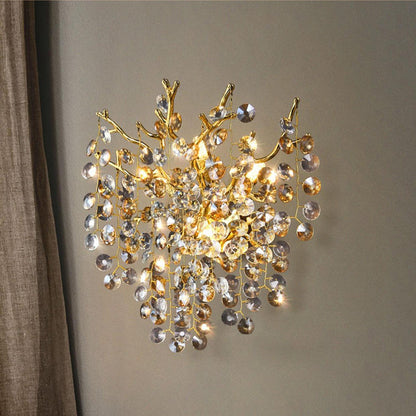 Aluminum Crystal Branch Bead 2/3 Light Wall Sconce Lamp