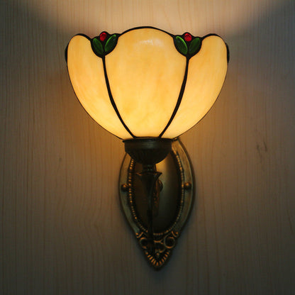 Tiffany Milk Yellow Glass Gem Bowl 1-Light Wall Sconce Lamp