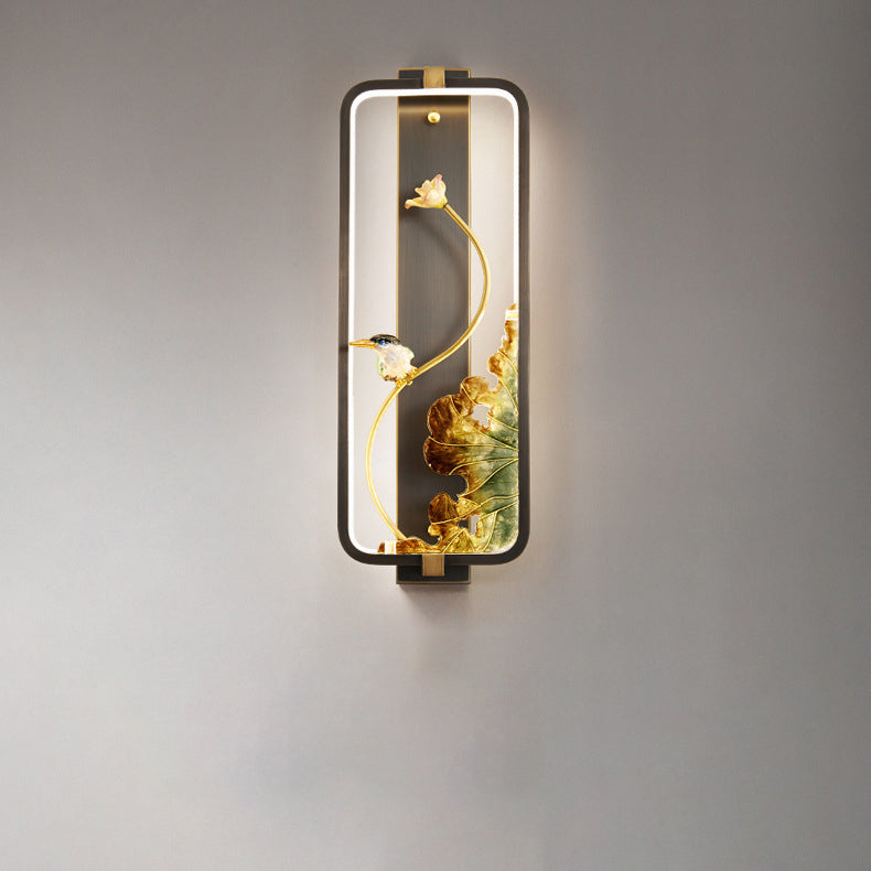 Chinese Copper Rectangular Frame LED Wall Sconce Lamp
