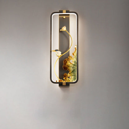 Chinese Copper Rectangular Frame LED Wall Sconce Lamp
