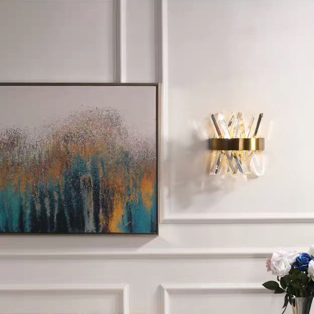 Half Stainless Steel Crystal 2-Light Wall Sconce Lamp