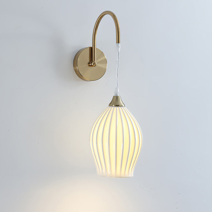 French Ball Ribbed Flower Bud 1-Light Wall Sconce Lamp