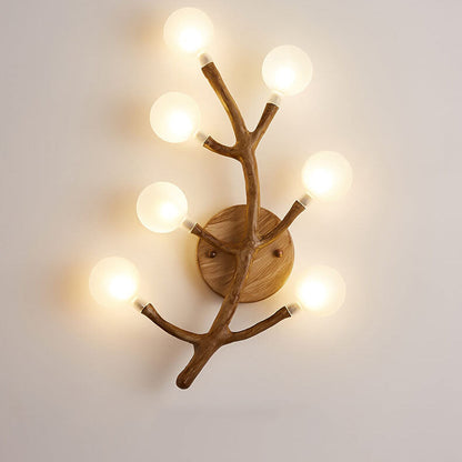 Traditional Tree Fork Resin Glass 7-Light Wall Sconce Lamp