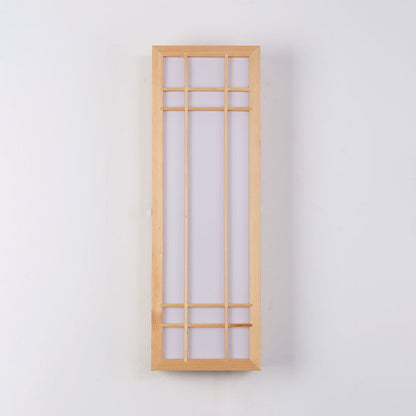 Traditional Japanese Rectangle Solid Wood Acrylic LED Wall Sconce Lamp For Bedroom