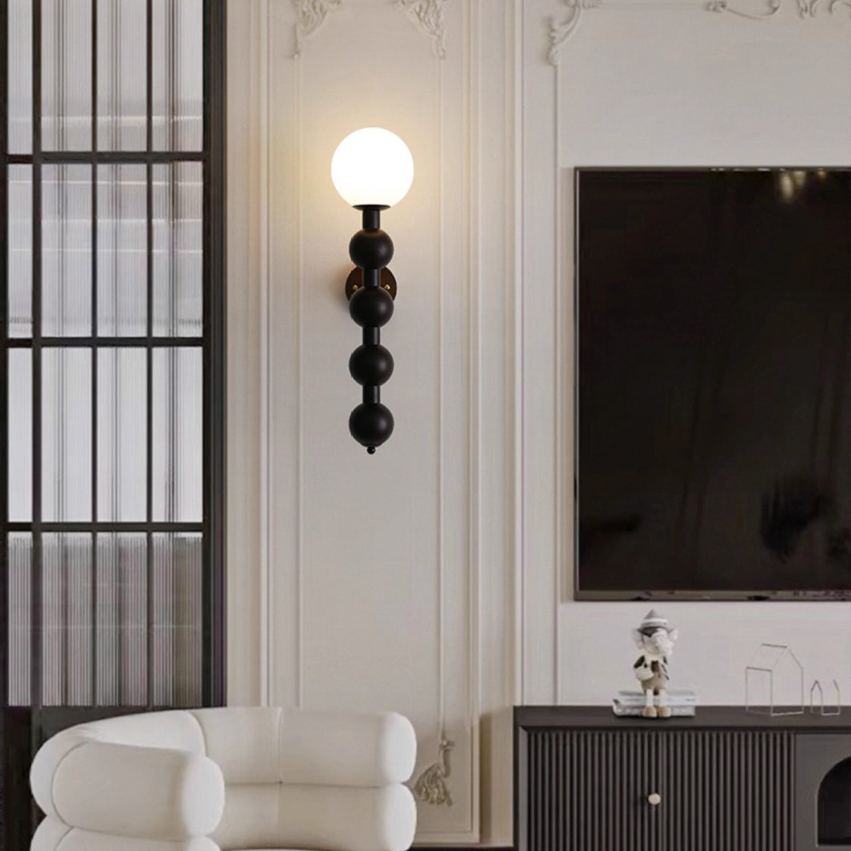Cylinder Bead Wood Glass Metal 1-Light Wall Sconce Lamp