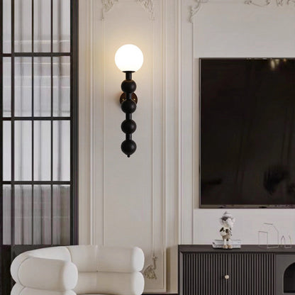 Cylinder Bead Wood Glass Metal 1-Light Wall Sconce Lamp
