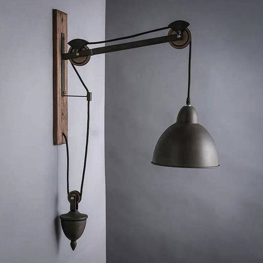 Iron Cone Solid Wood Pull Cord 1-Light Wall Sconce Lamp