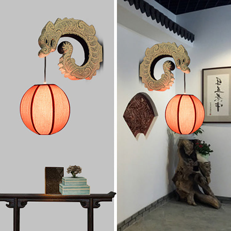 Chinese Flying Dragon Design 1-Light Wall Sconce Lamp