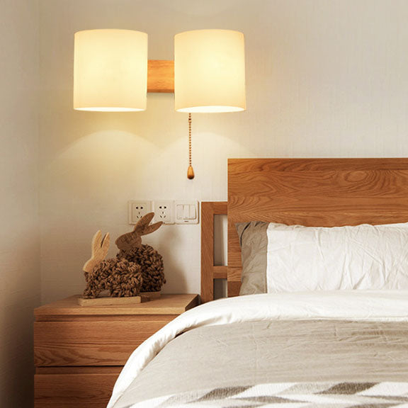 Warm Rubber Wood Glass 1/2 Light Wall Sconce Lamp