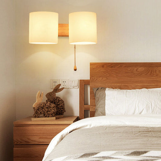 Warm Rubber Wood Glass 1/2 Light Wall Sconce Lamp