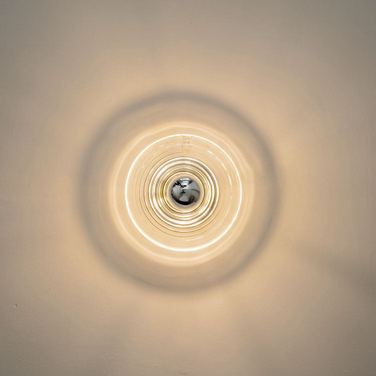 Art Deco Wave Pattern Round Glass 1-Light Wall Sconce Lamp