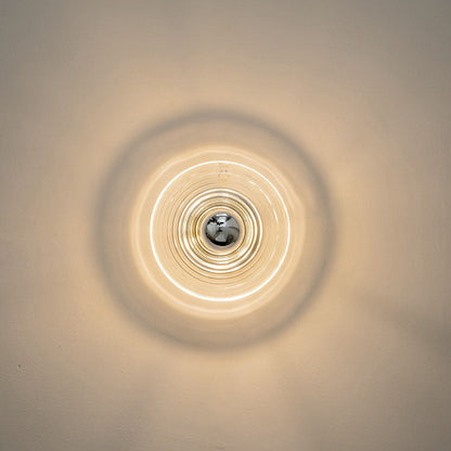 Art Deco Wave Pattern Round Glass 1-Light Wall Sconce Lamp