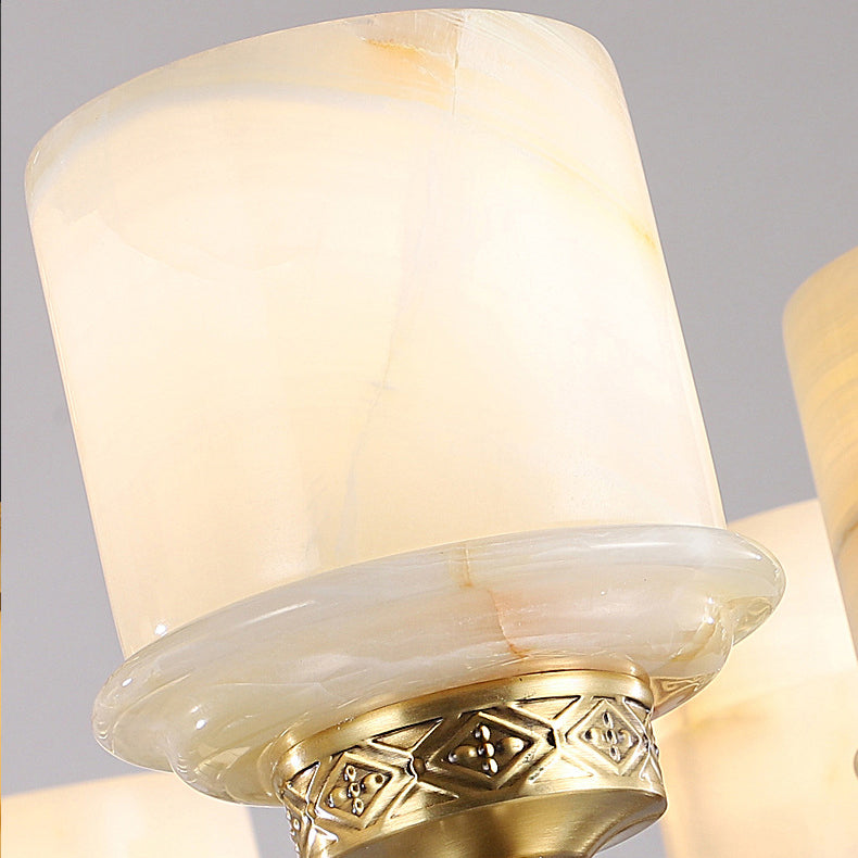 Chinese Copper Marble Cylinder 1/2 Light Wall Sconce Lamp
