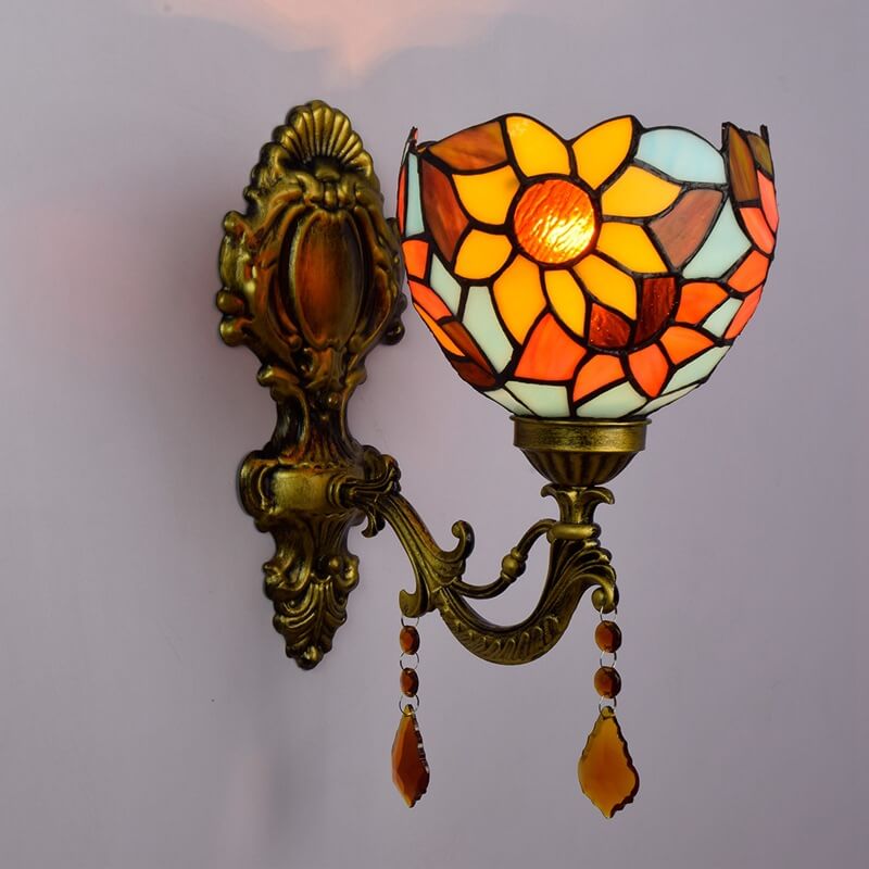 Tiffany Sunflower Stained Glass 1-Light Wall Sconce Lamp
