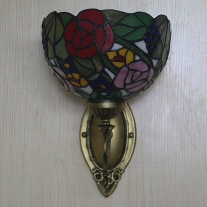Tiffany Flower Bowl Stained Glass 1-Light Wall Sconce Lamp