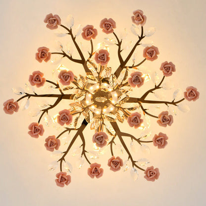 Modern Luxury Rose Iron Ceramic Crystal 6/7/8 Light Chandelier