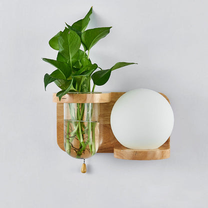 Rectangular Orb Glass Wood 1-Light Wall Sconce Lamp