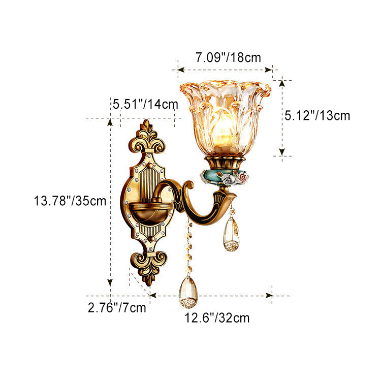 Floral Alloy Resin Crystal Glass 1-Light Wall Sconce Lamp