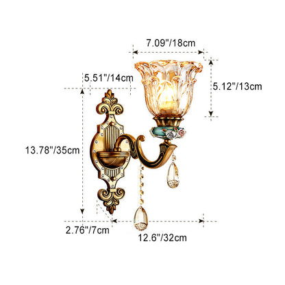 Floral Alloy Resin Crystal Glass 1-Light Wall Sconce Lamp