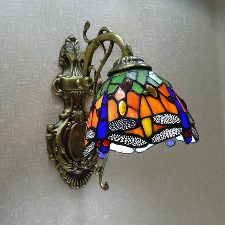 Tiffany Stained Glass Dragonfly 1-Light Wall Sconce Lamp