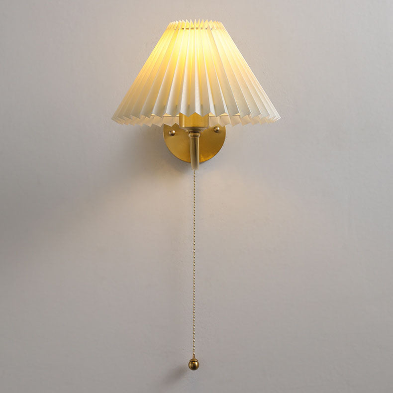 European Pleated Copper Fabric 1-Light Wall Sconce Lamp