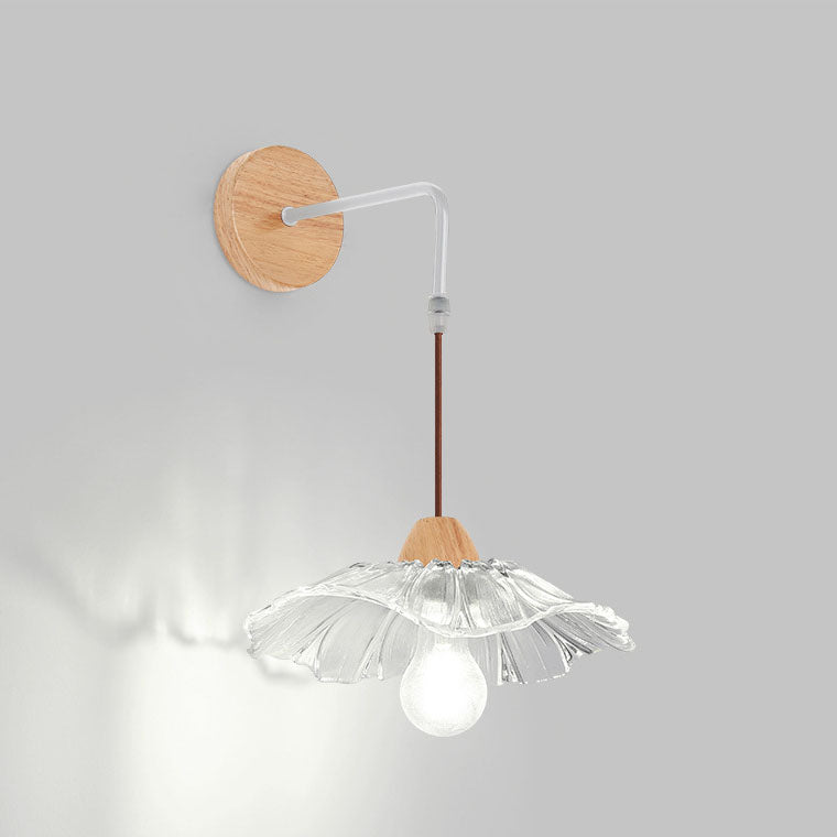 Chinese Lotus Leaf Flower Walnut 1-Light Wall Sconce Lamp