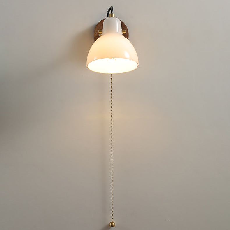 Simplicity Wood Glass Round Conic 1-Light Wall Sconce Lamp