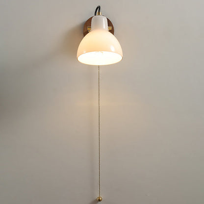 Simplicity Wood Glass Round Conic 1-Light Wall Sconce Lamp