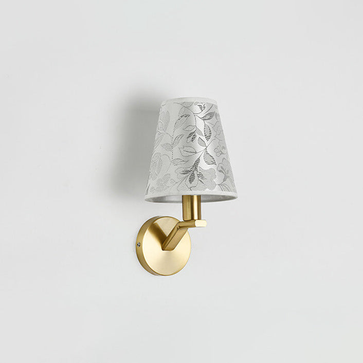 Floral Patterned Fabric Brass 1-Light Wall Sconce Lamp