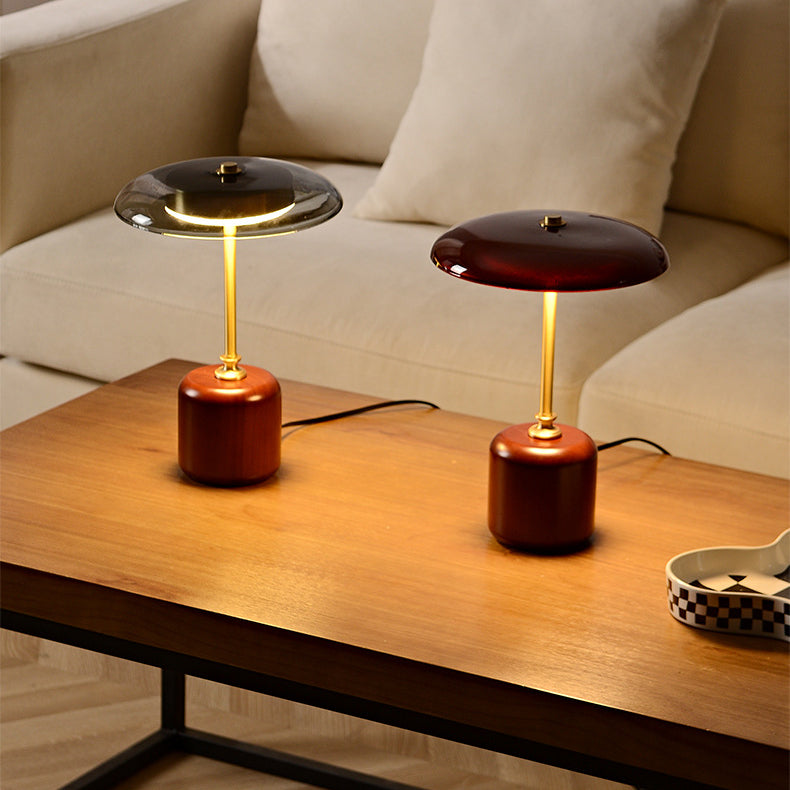 Contemporary Brass Wood Table Lamp