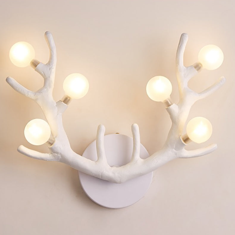 Resin Antler Branch Glass Shade 6-Light Wall Sconce Lamp