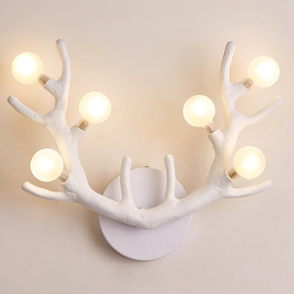 Resin Antler Branch Glass Shade 6-Light Wall Sconce Lamp