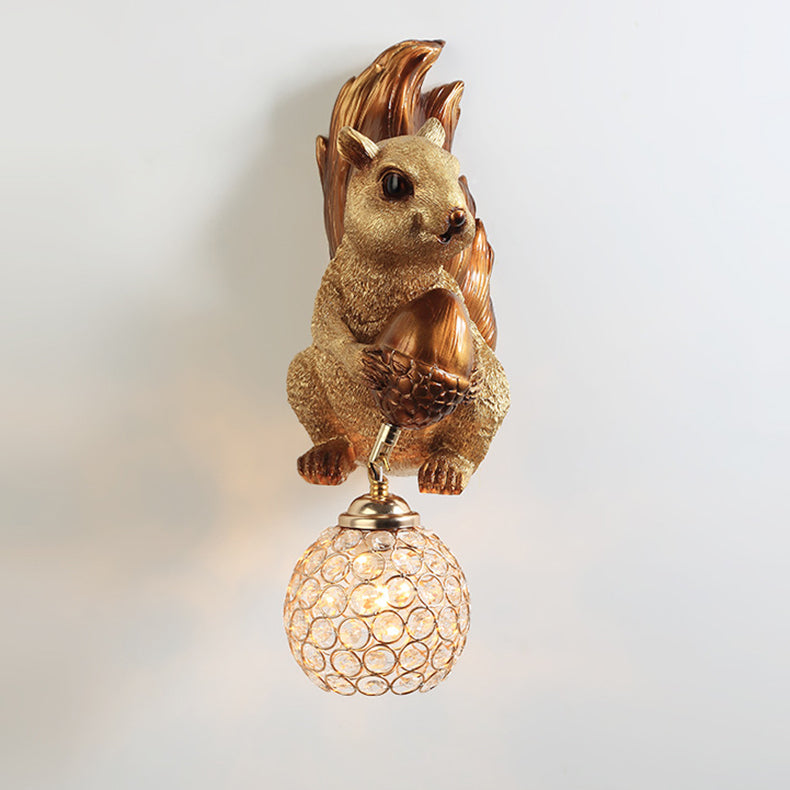 Kids Squirrel Ball Crystal Resin 1-Light Wall Sconce Lamp