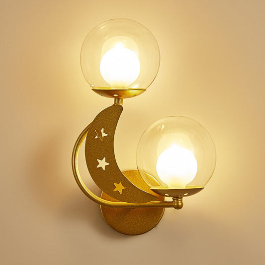 Glass Moon Star Decoration Design 2-Light Wall Sconce Lamp