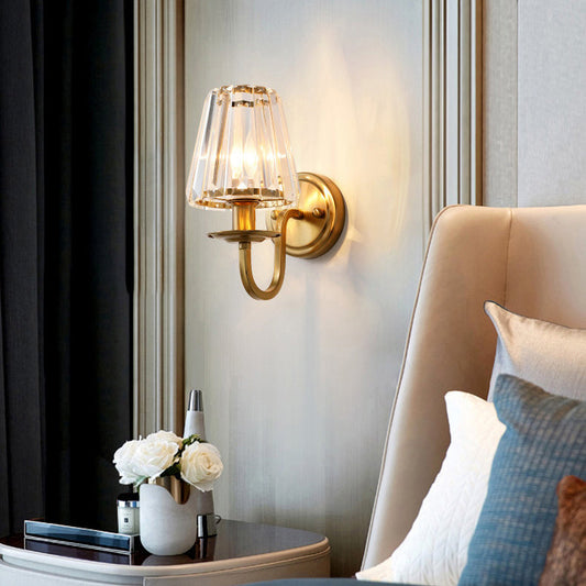 Golden Finish Frame Crystal Shade 1-Light Wall Sconce Lamp