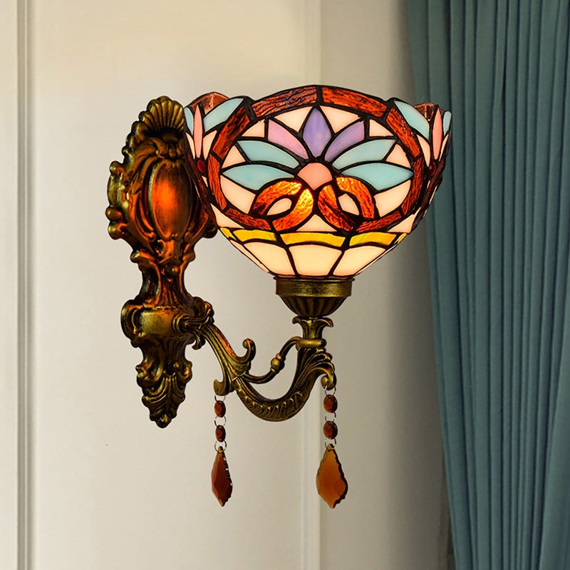 Tiffany Iron Crystal Glass Bowl 1-Light Wall Sconce Lamp