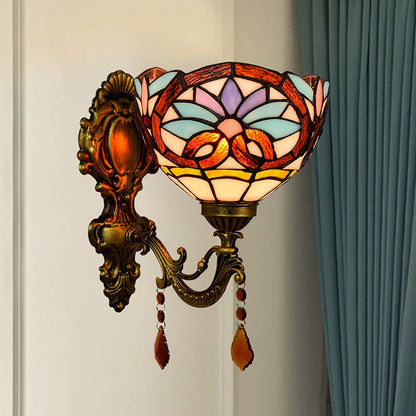 Tiffany Iron Crystal Glass Bowl 1-Light Wall Sconce Lamp