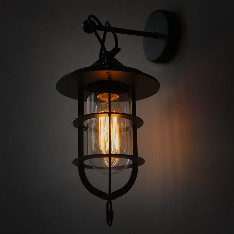 Iron Glass Houseboat Design 1-Light Wall Sconce Lamp