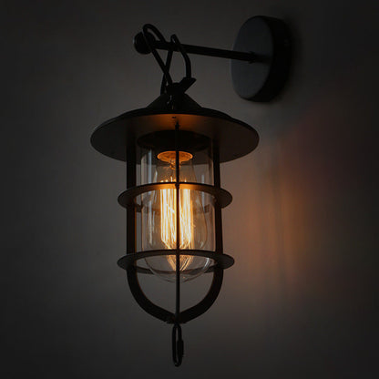 Iron Glass Houseboat Design 1-Light Wall Sconce Lamp
