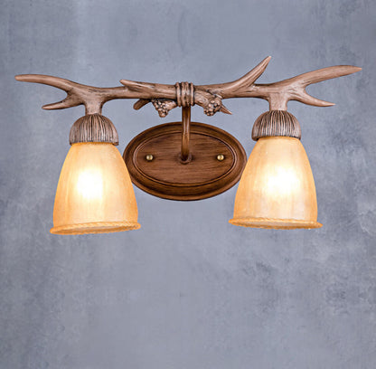 Antler Resin Faux Parchment Shade 2-Light Wall Sconce Lamp