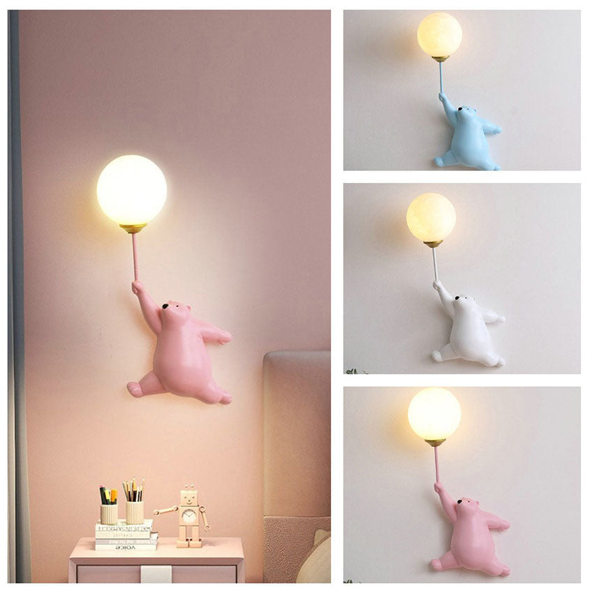 Modern Creative Bear Iron Glass 1-Light Wall Sconce Lamp