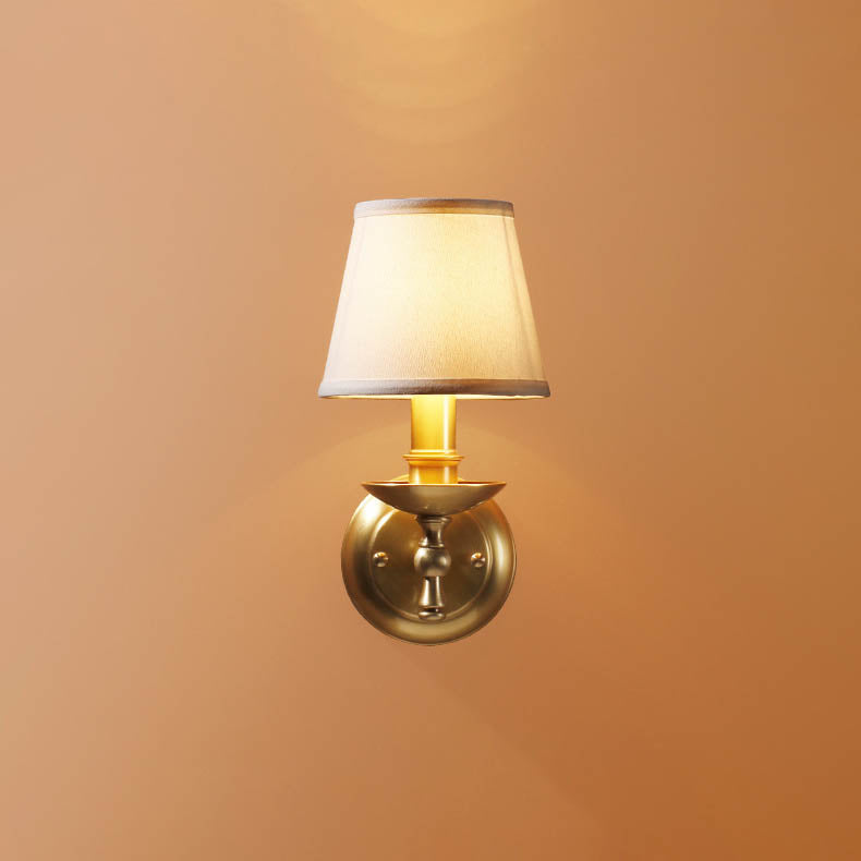 Trapezoidal Copper Fabric 1-Light Wall Sconce Lamp