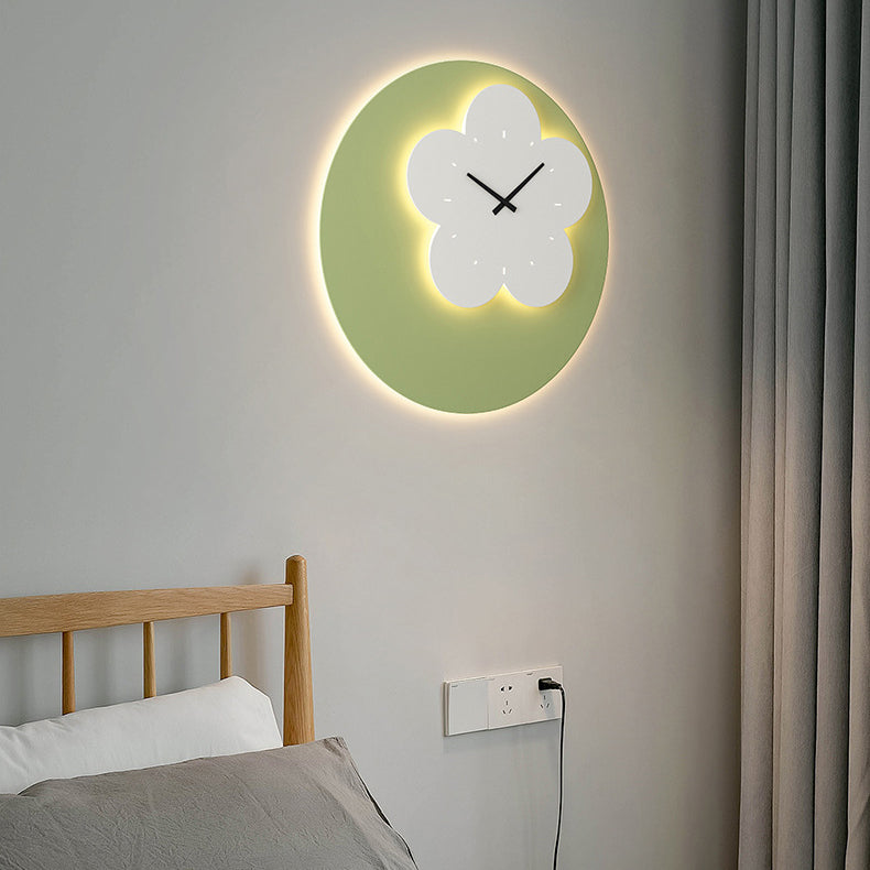 Round Clock Heart Iron Acrylic LED Wall Sconce Lamp