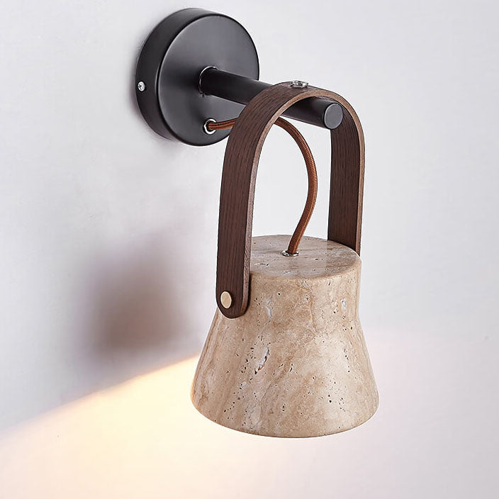 Japanese Yellow Travertine Round 1-Light Wall Sconce Lamp