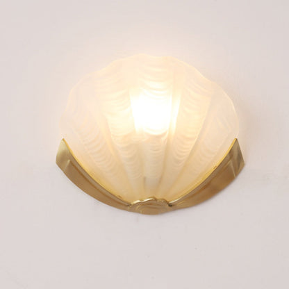 Modern Art Deco Shell Brass Glass 1-Light Wall Sconce Lamp