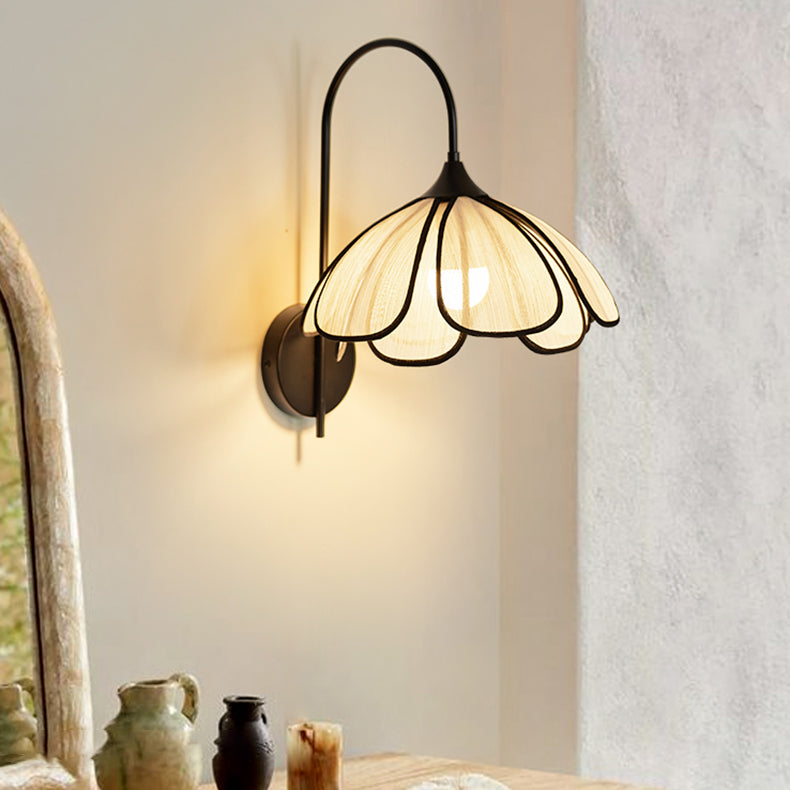 Japanese Shaped Iron Plant Fiber 1-Light Wall Sconce Lamp